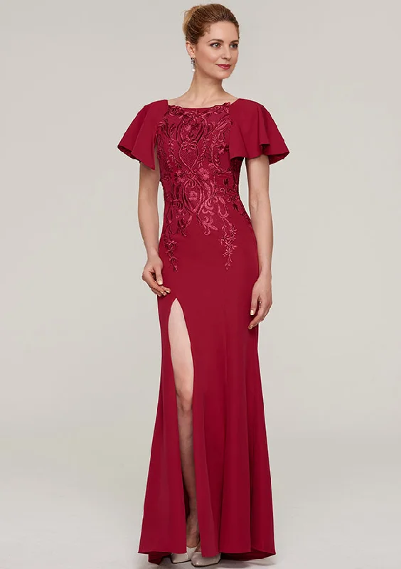 budget-friendly wedding dressesSheath/Column Floor-Length Mother of the Bride Dresses With Split Appliqued