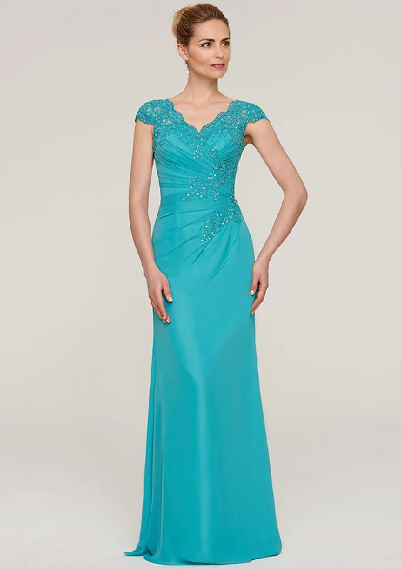 petite wedding dressesSheath/Column V Neck Sleeveless Chiffon Mother of the Bride Dress With Pleated Appliqued Beading