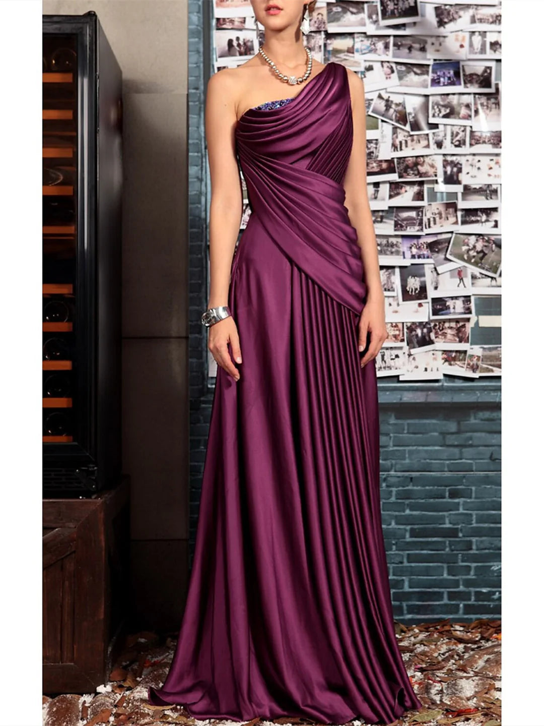 modern wedding dressesSheath One Shoulder Mother of the Bride Dresses with Pleats Crystals Draping