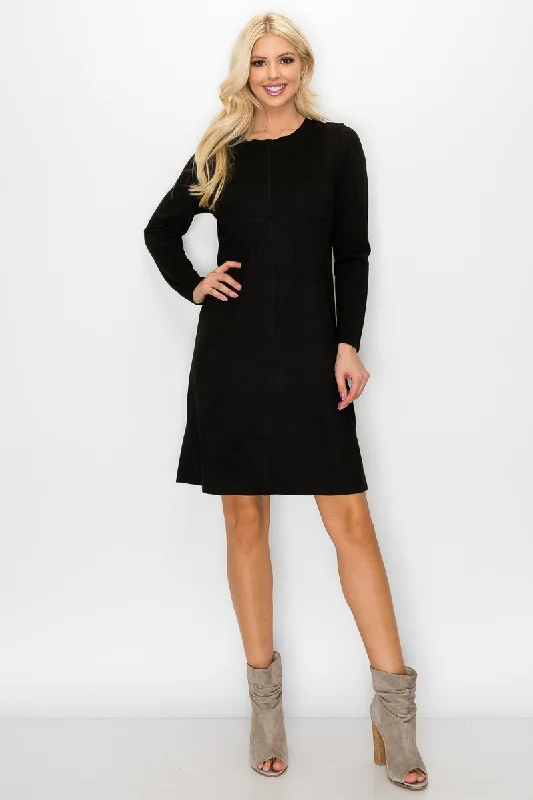 Fun Long Sleeves DressAurora Long Sleeve Suede Dress - Black