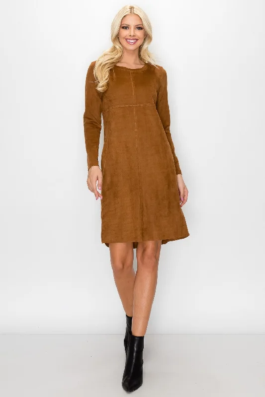 Formal Evening Long Sleeves DressAurora Long Sleeve Suede Dress - Caramel