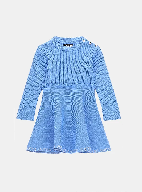 Flowing Long Sleeves DressBlue Long Sleeve Knit Dress (2-7)