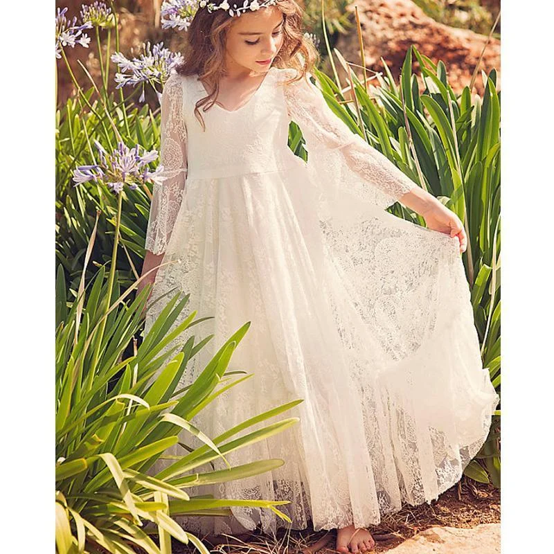 Fabulous Long Sleeves Babydoll DressBoho Long Sleeve A-line Lace Flower Girl Dresses, Lovely Little Girl Dresses, FG063