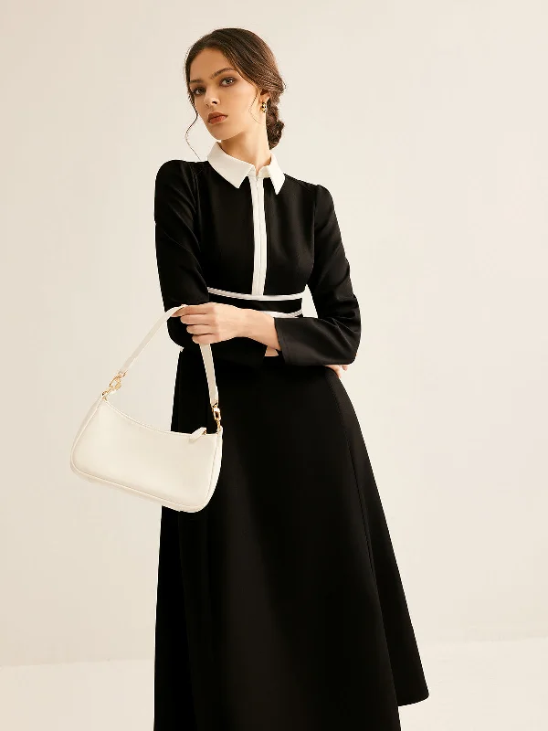 Funky Fashion Long Sleeves DressContrast Piping Long Sleeve Lapel Dress