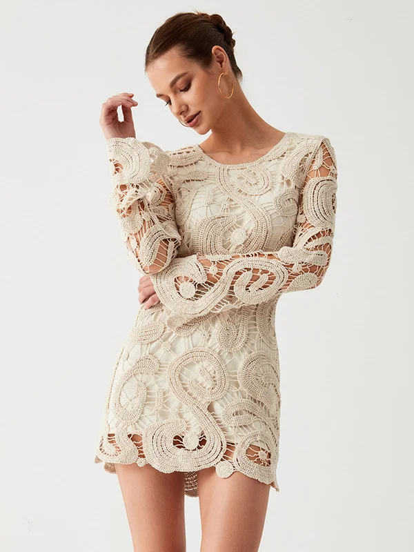 Fancy Long Sleeves DressCrochet Paisley Long Sleeve Short Dress