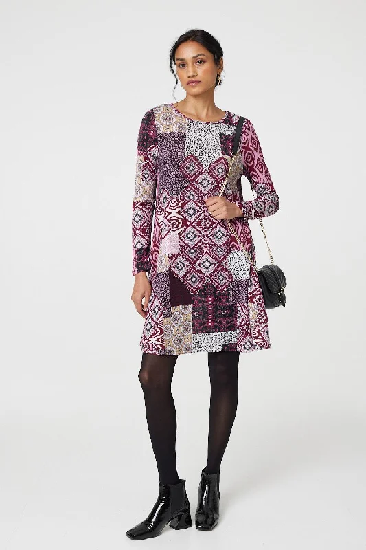 Full-Length Long Sleeves Formal GownPatchwork Long Sleeve Short Swing Dress