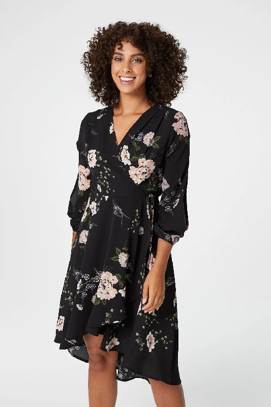 Flirty Long Sleeves Cold-Shoulder DressFloral Long Sleeve Wrap Dress