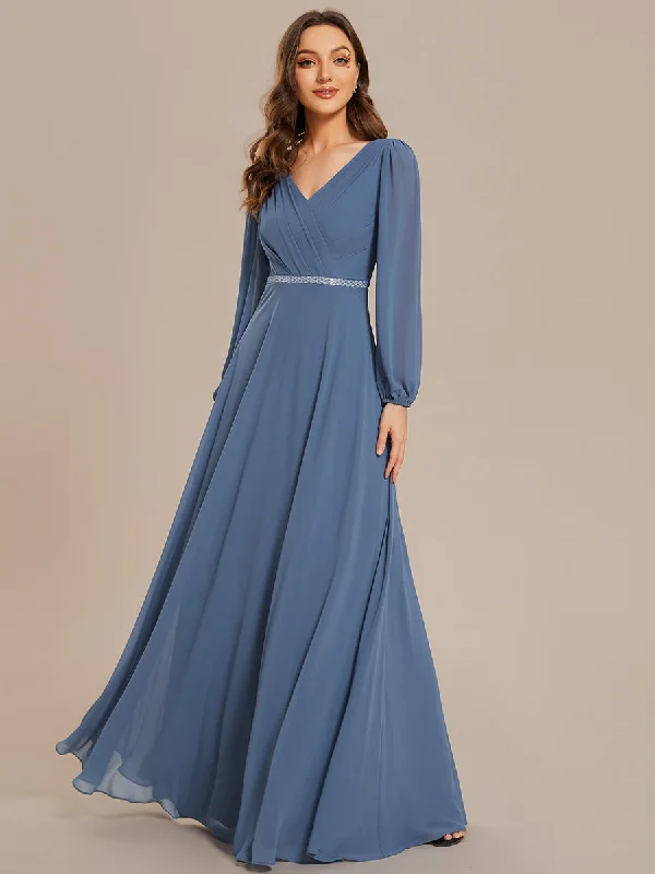 Funky Long Sleeves Jumpsuit DressElegant waisted chiffon V-neck long sleeve guest dress wholesale