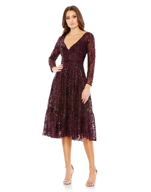 Flirty Lace Long Sleeves DressLace Embellished Long Sleeve Rufffle Hem Dress