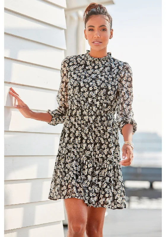 Formal Long Sleeves Evening DressLASCANA Women's Long Sleeve Floral Pattern Dress