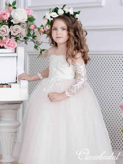 Flowing Long Sleeves DressLong Sleeves Lace Tulle Flower Girl Dresses