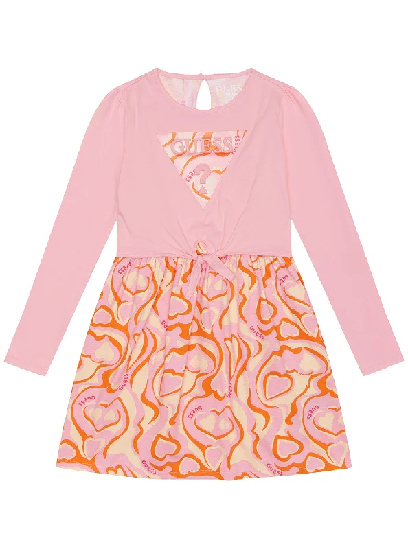 Fabulous Long Sleeves DressPink and Orange Long Sleeve Heart Dress (2-7)