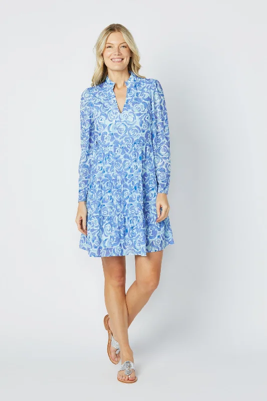 Flirty Silk Long Sleeves DressSail to Sable Long Sleeve Tunic Flare Dress - Blue Rose