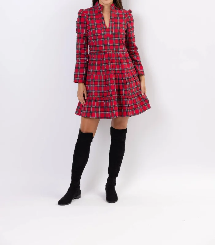 Flowing Tulle Long Sleeves DressTartan Long Sleeve Dress In Red Plaid Multi