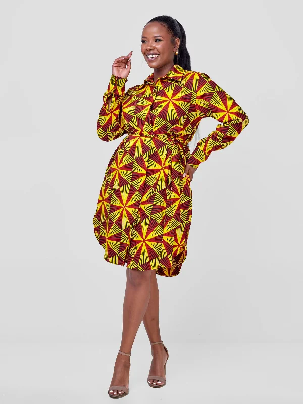 Flowery Patterned Long Sleeves DressVivo Long Sleeve Shirt Dress  - Juja Print