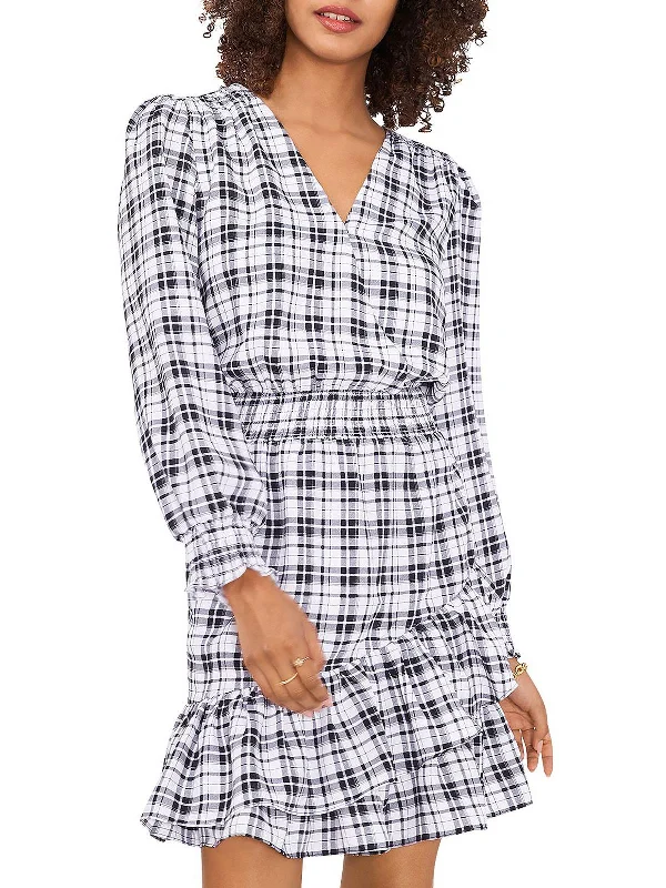 Full-Figured Long Sleeves DressWomens Plaid Long Sleeves Fit & Flare Dress